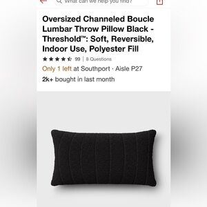 Threshold Set of 2, Black Oversized Channeled Boucle Lumbar Throw Pillows. 14x24